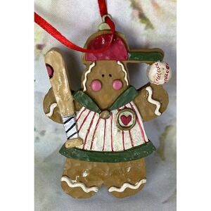 Kurt Adler Baseball Player Christmas Ornament Gingerbread Cookies Bat Ball Heart